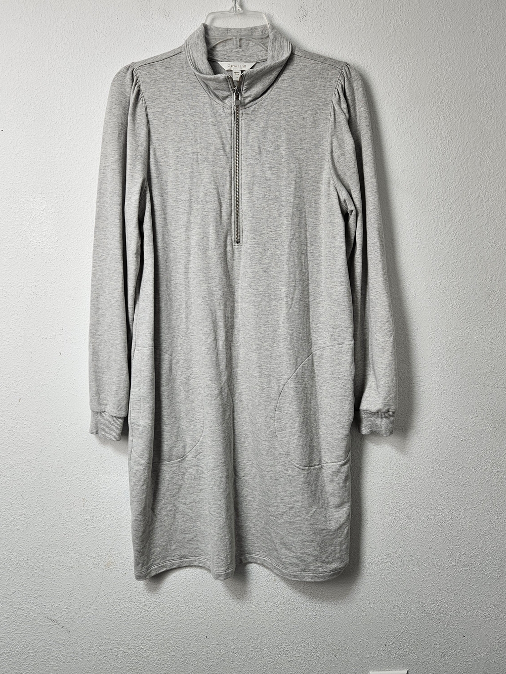 Garnet Hill Cotton Tencel Women's Light Gray Half-Zip Sweatshirt Dress Small